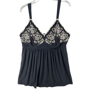 Soma Lingerie Nightgown Womens Sz‎ XXL Cream Black Lace Babydoll Sexy